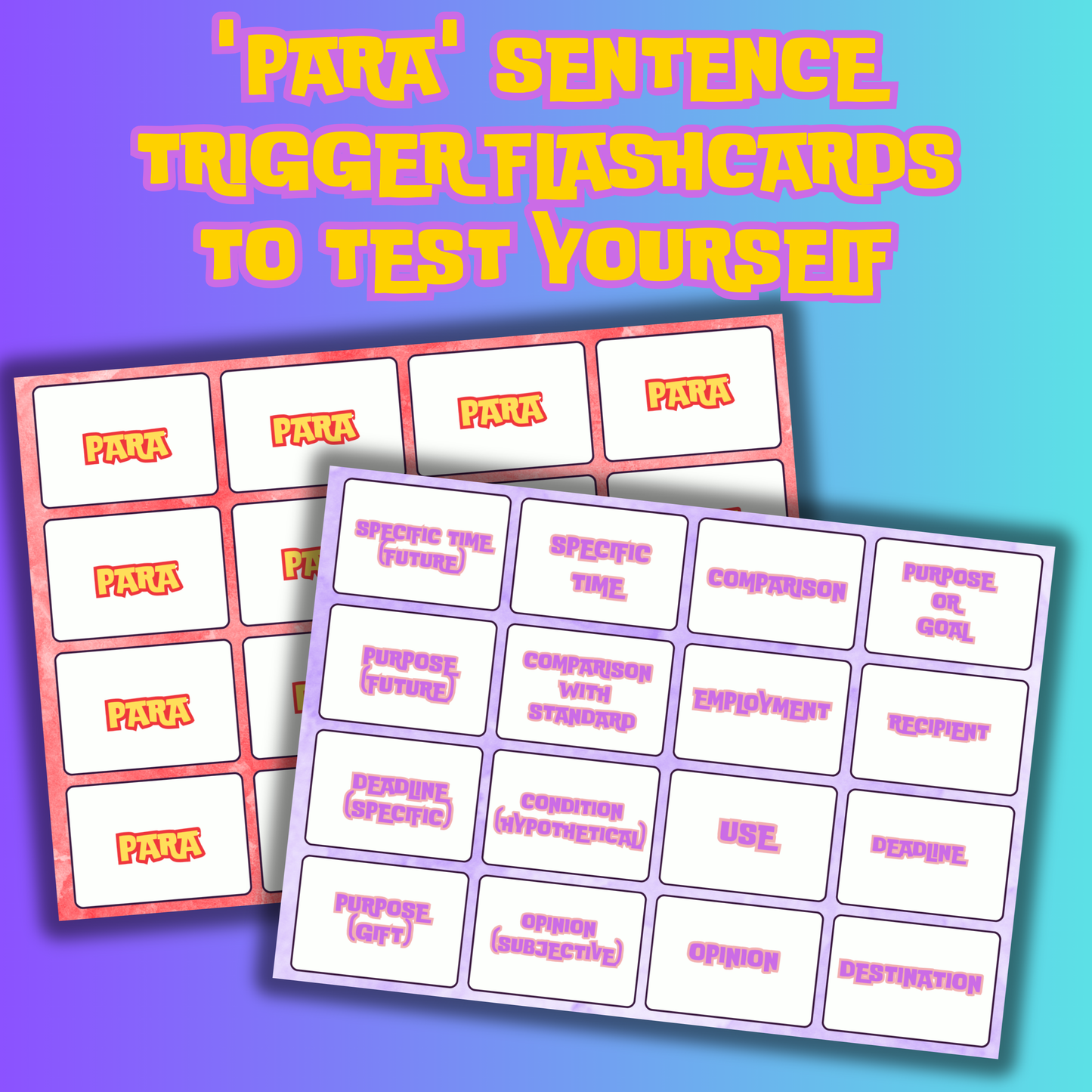 (Digital Download) Por and Para Complete Grammar Pack: Master Spanish with The Most Comprehensive Learning Kit -64 Printer Ready Flashcards - Posters - Quizzes