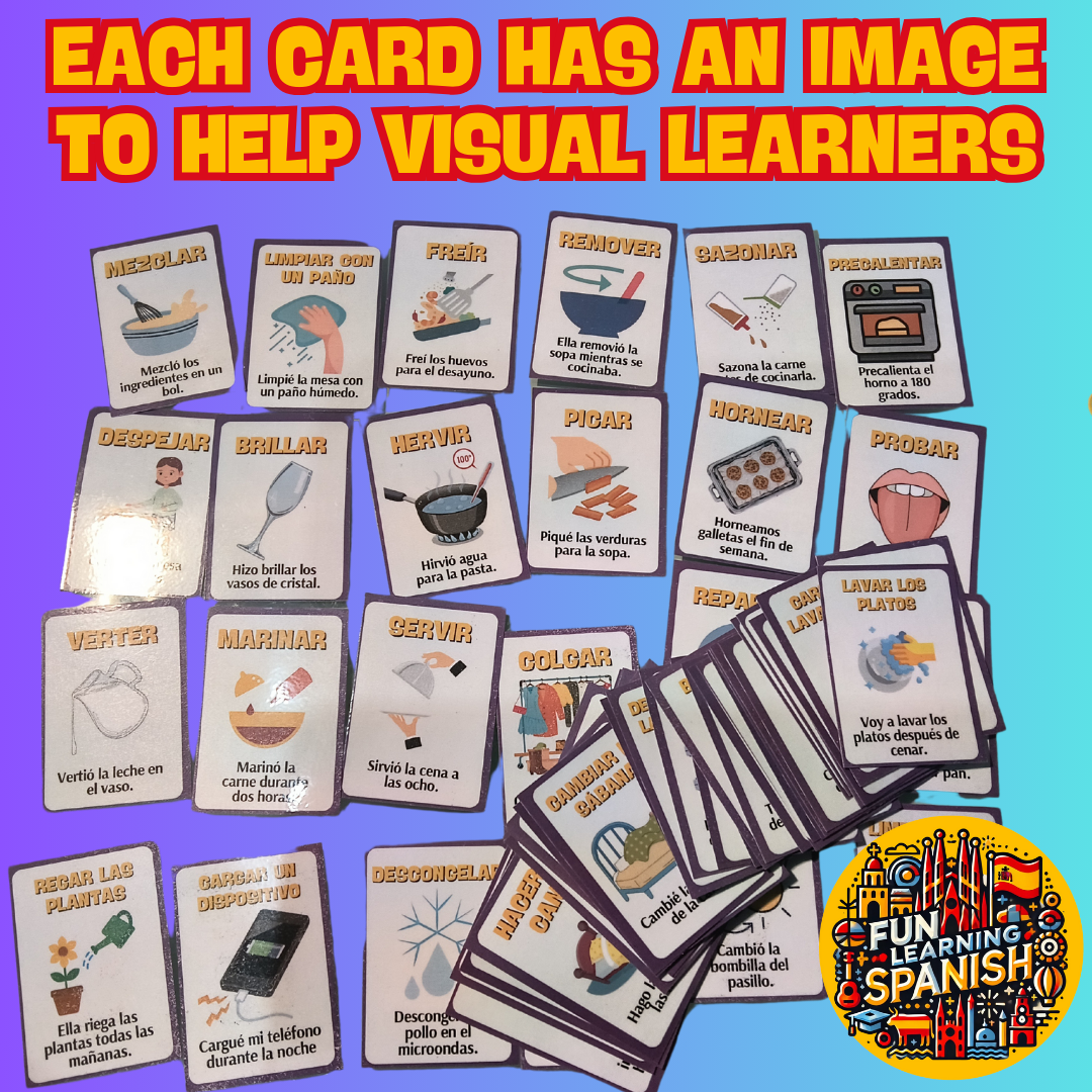 <tc>Tarjetas didácticas de verbos en inglés de acción esencial para el hogar: 64 tarjetas laminadas y de doble cara para revisión en inglés y español en el hogar</tc>