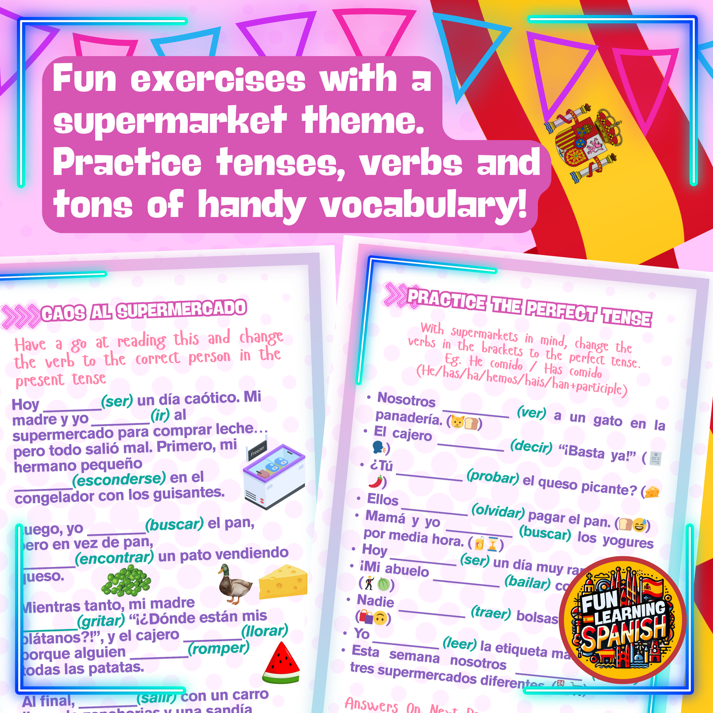 Chaos at the Supermarket – Spanish Practice Mayhem Activity Pack
(Printable & Downloadable for just 99p!) 🛒🍌🤣