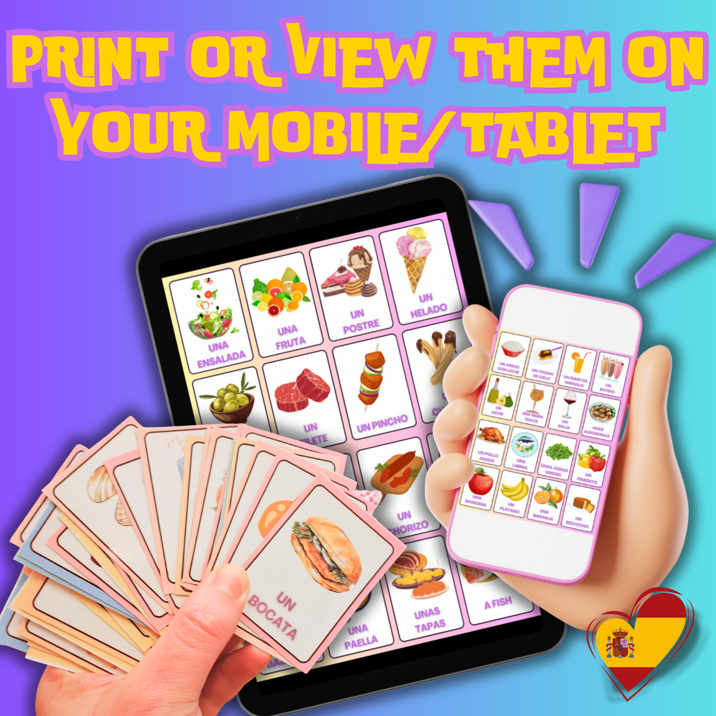 (Digital Download) Food & Drink Spanish Flashcards 80 Pack: Printer Ready Master Culinary Vocabulary Bundle ¡Buen Provecho!