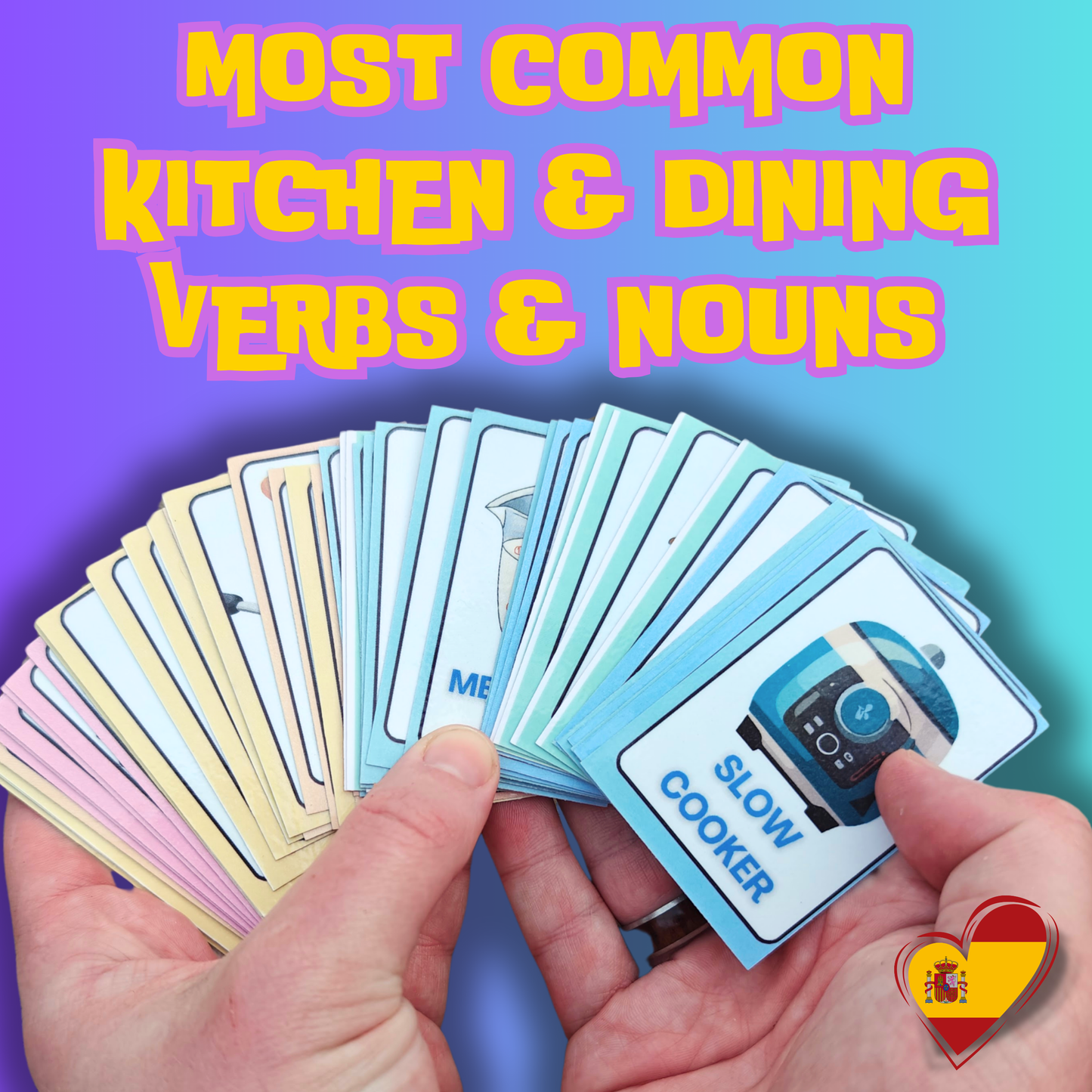 (Digital Download) Kitchen & Dining Spanish-English Flashcards Pack - 48 Printer Ready & Viewable On Device Vocabulary Bundle