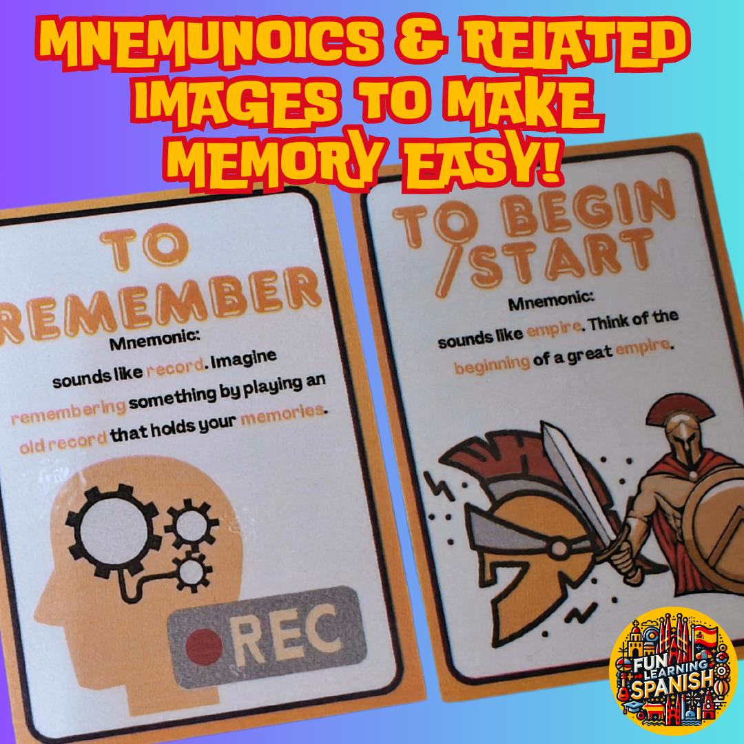 Top 48 Most Used Spanish Verbs, Memory Tricks & Conjugations: Printable Digital Flashcard Set