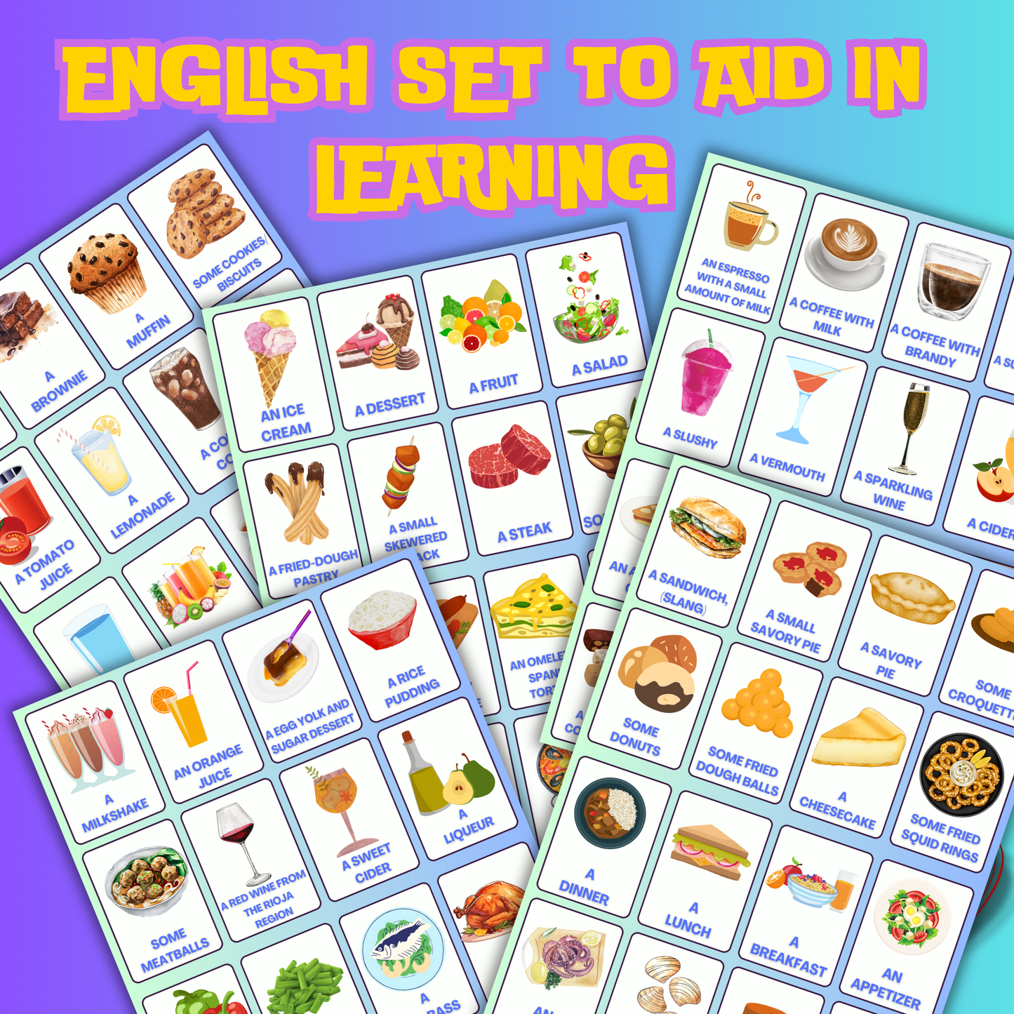 (Digital Download) Food & Drink Spanish Flashcards 80 Pack: Printer Ready Master Culinary Vocabulary Bundle ¡Buen Provecho!