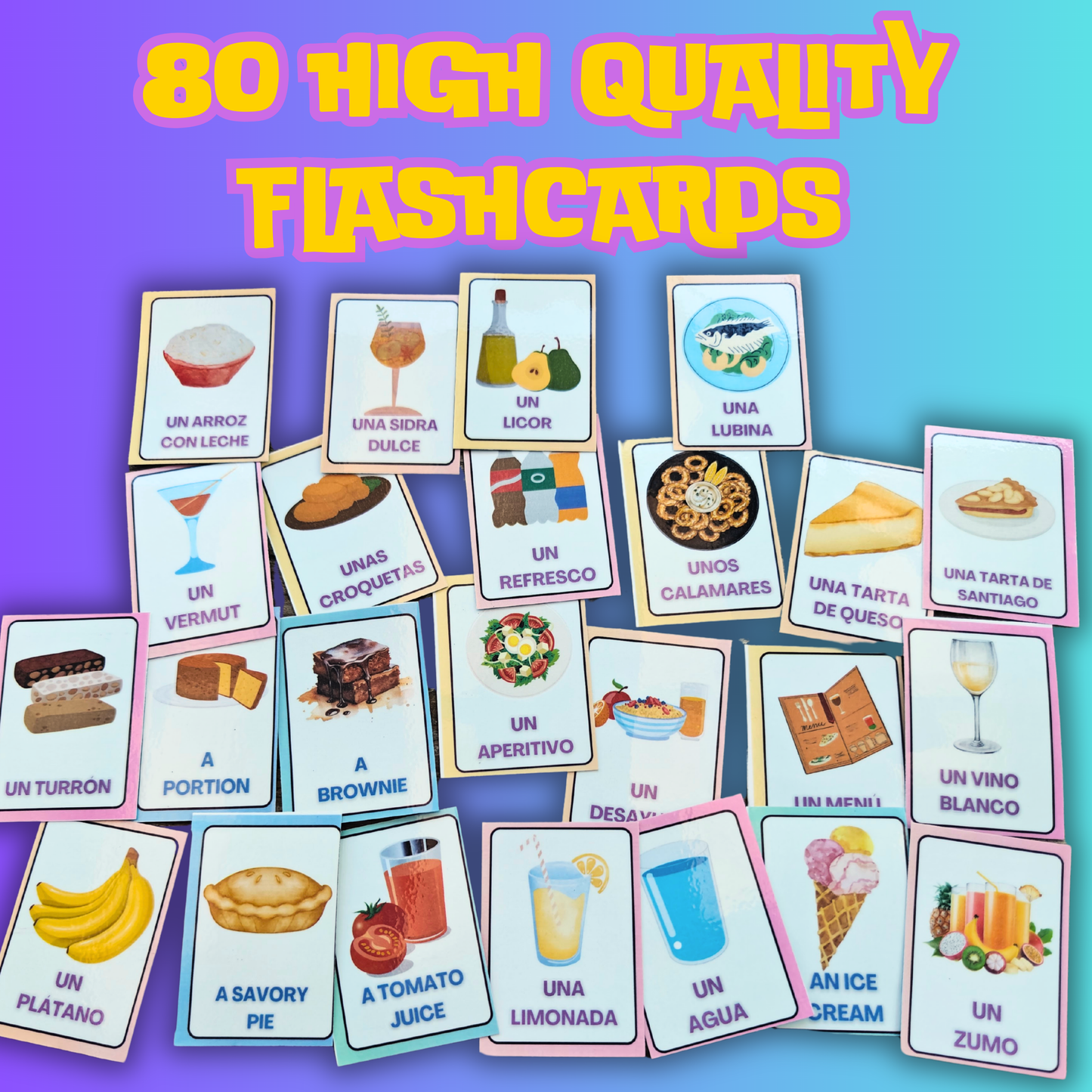 (Digital Download) Food & Drink Spanish Flashcards 80 Pack: Printer Ready Master Culinary Vocabulary Bundle ¡Buen Provecho!