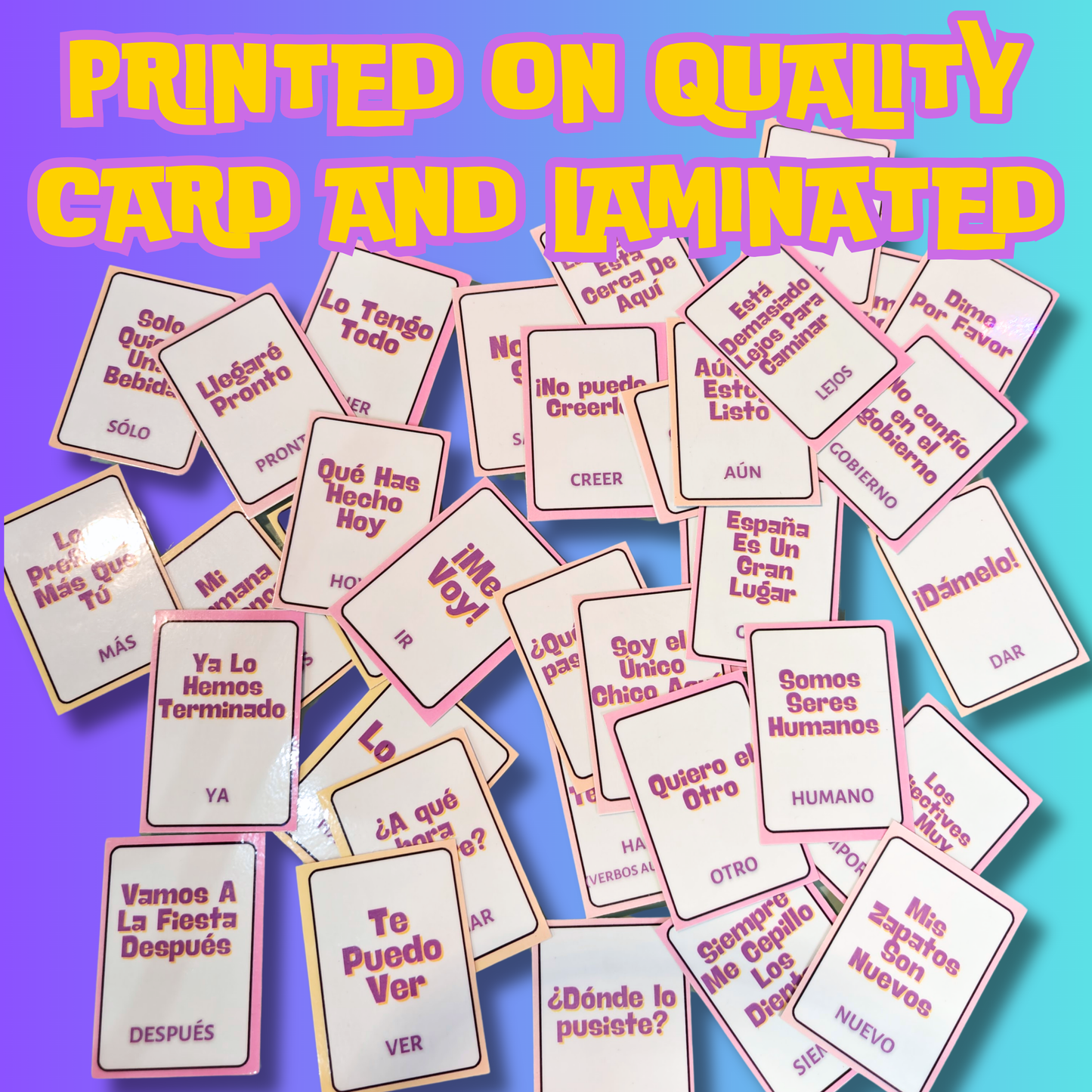 <tc>Paquete de tarjetas didácticas esenciales en inglés: 64 palabras en inglés más comunes, herramientas de aprendizaje duraderas, laminadas y de doble cara</tc>
