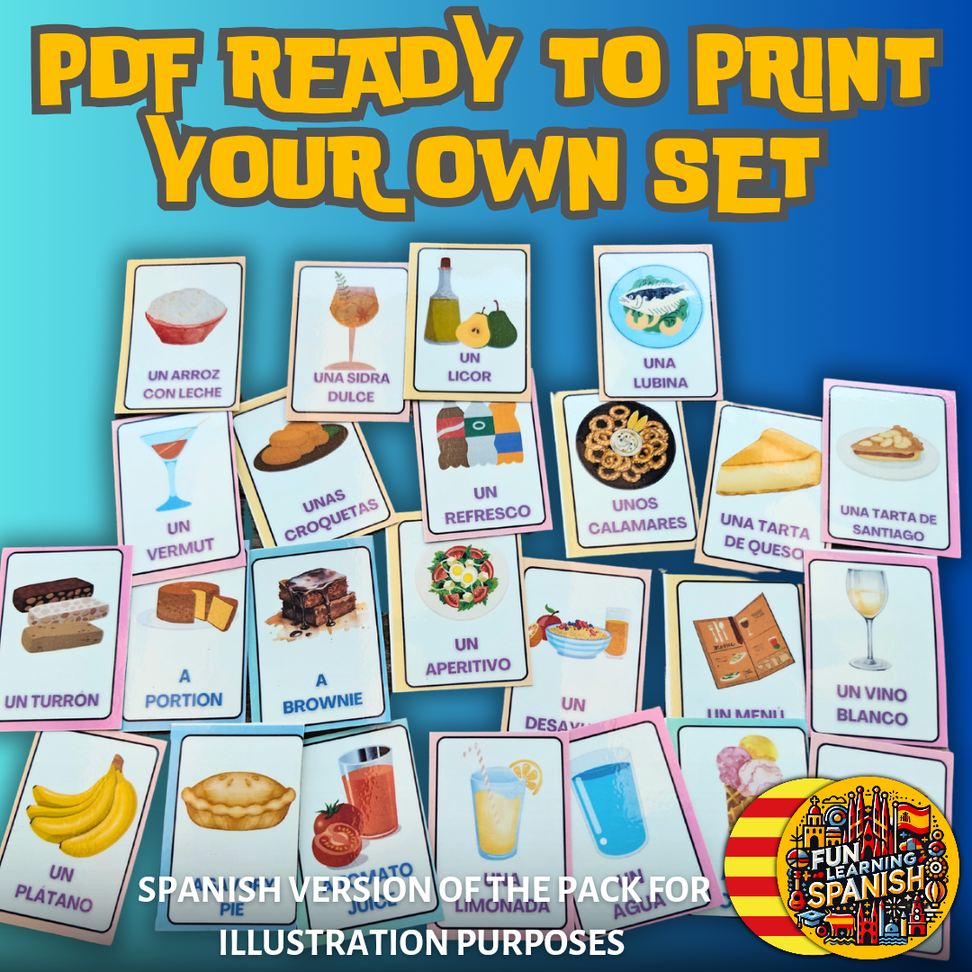 (Digital Download) Food & Drink Catalan Flashcards 80 Pack: Printer Ready Master Culinary Vocabulary Bundle!