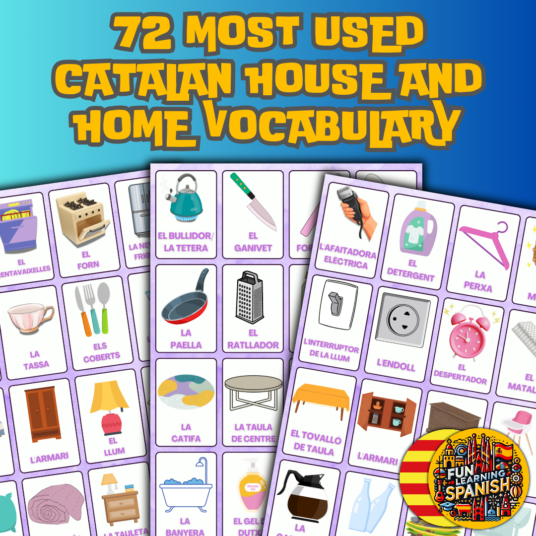 (Digital Download) House & Home Catalan-English Flashcards Pack - 72 Printable & Device Viewable Flashcard Learning Set