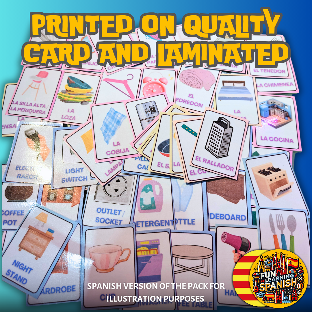 House & Home Catalan-English Flashcards Pack - 72 Laminated & Double sided Flashcard Learning Set