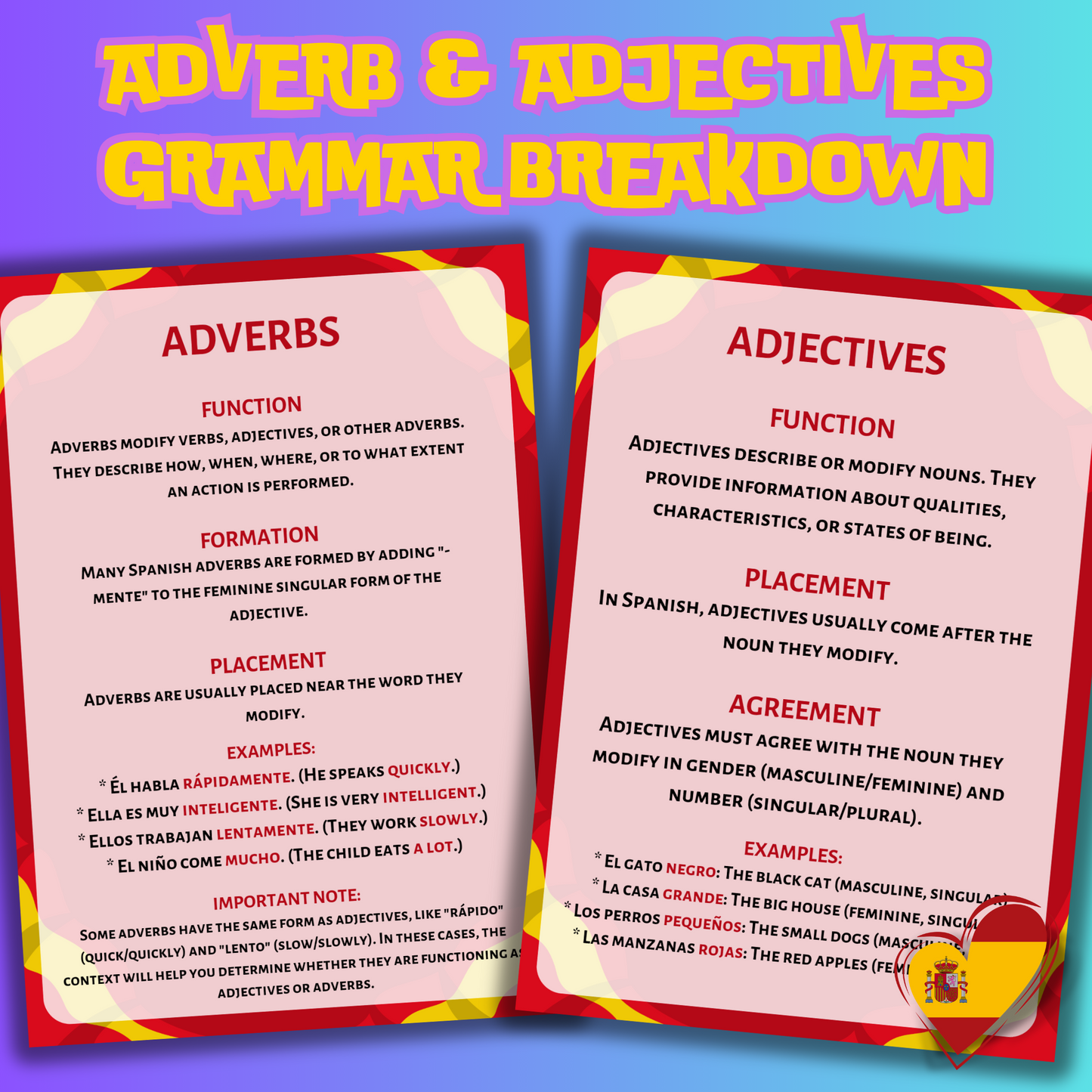 (Digital Download) Spanish Grammar Essentials: Definite & Indefinite Articles, Adjectives, and Adverbs - Free Digital Download