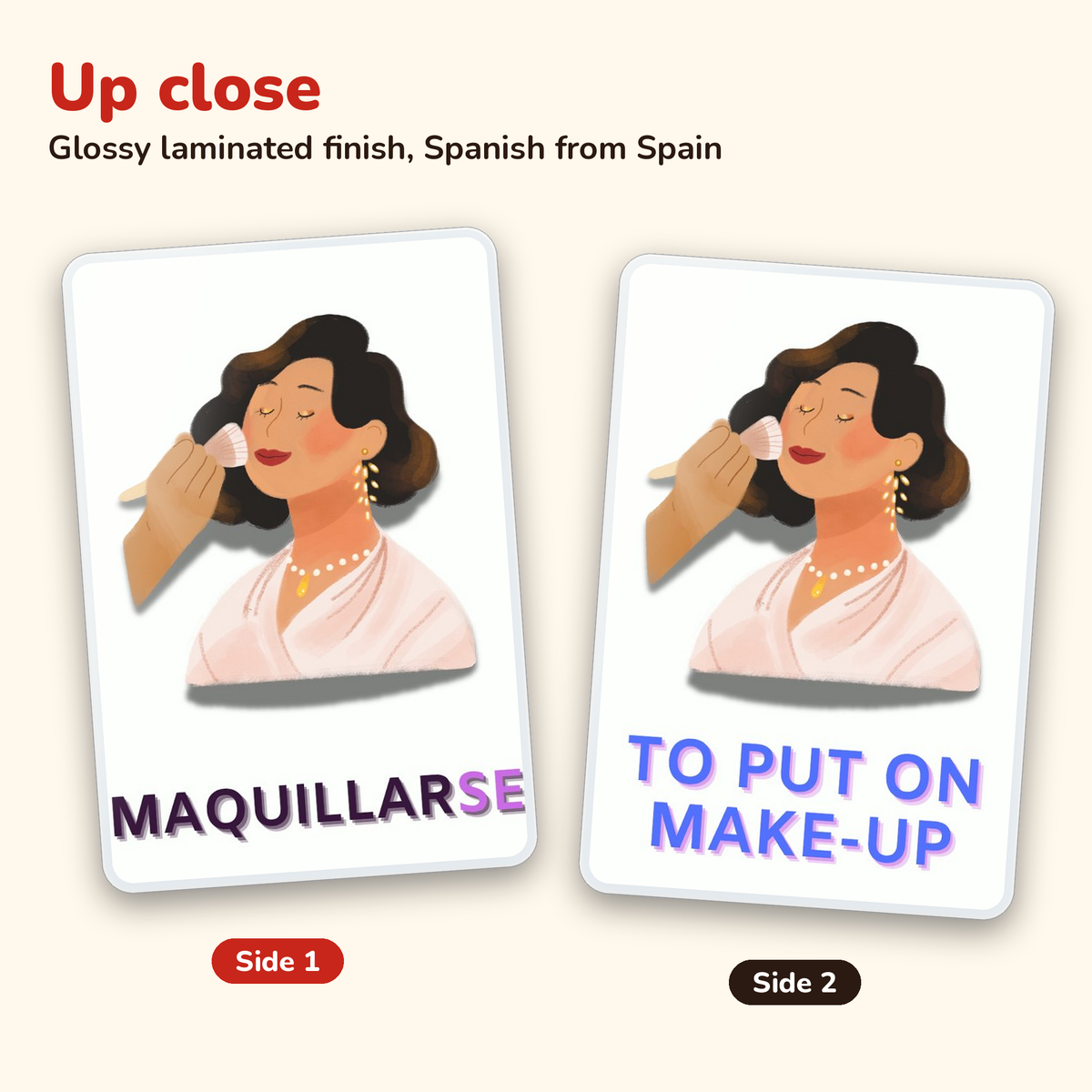 Reflexive Verbs: laminated Spanish flashcards – card close-up