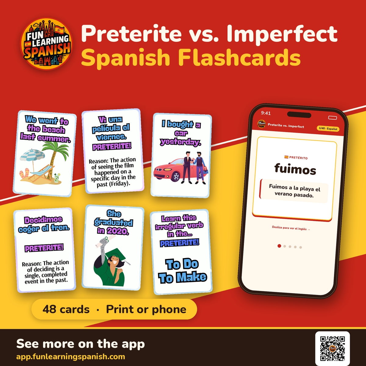 Preterite vs Imperfect Spanish flashcards – digital download