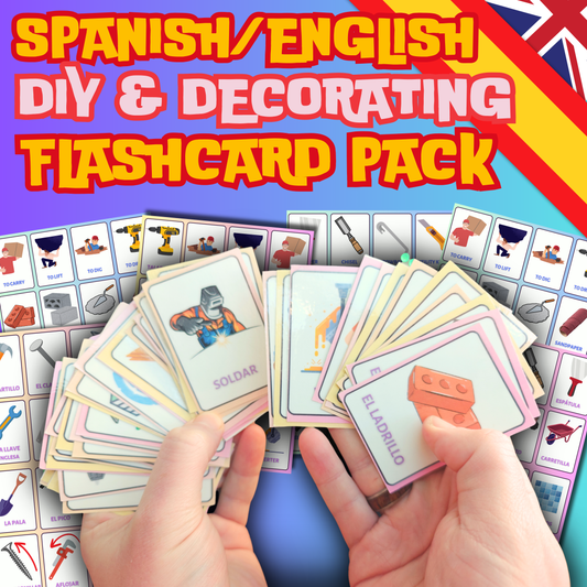 DIY & Decoration Spanish English Flashcard Vocabulary Pack 48 Double Sided High Quality Picture Flashcards