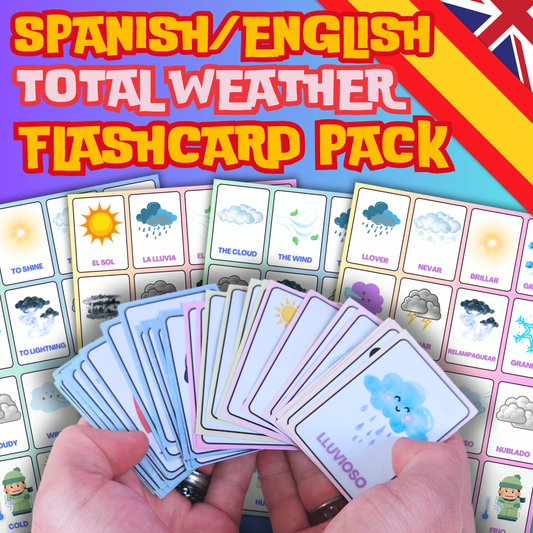 Weather Spanish-English Flashcards Pack - 32 Laminated & Double sided Flashcard Learning Set