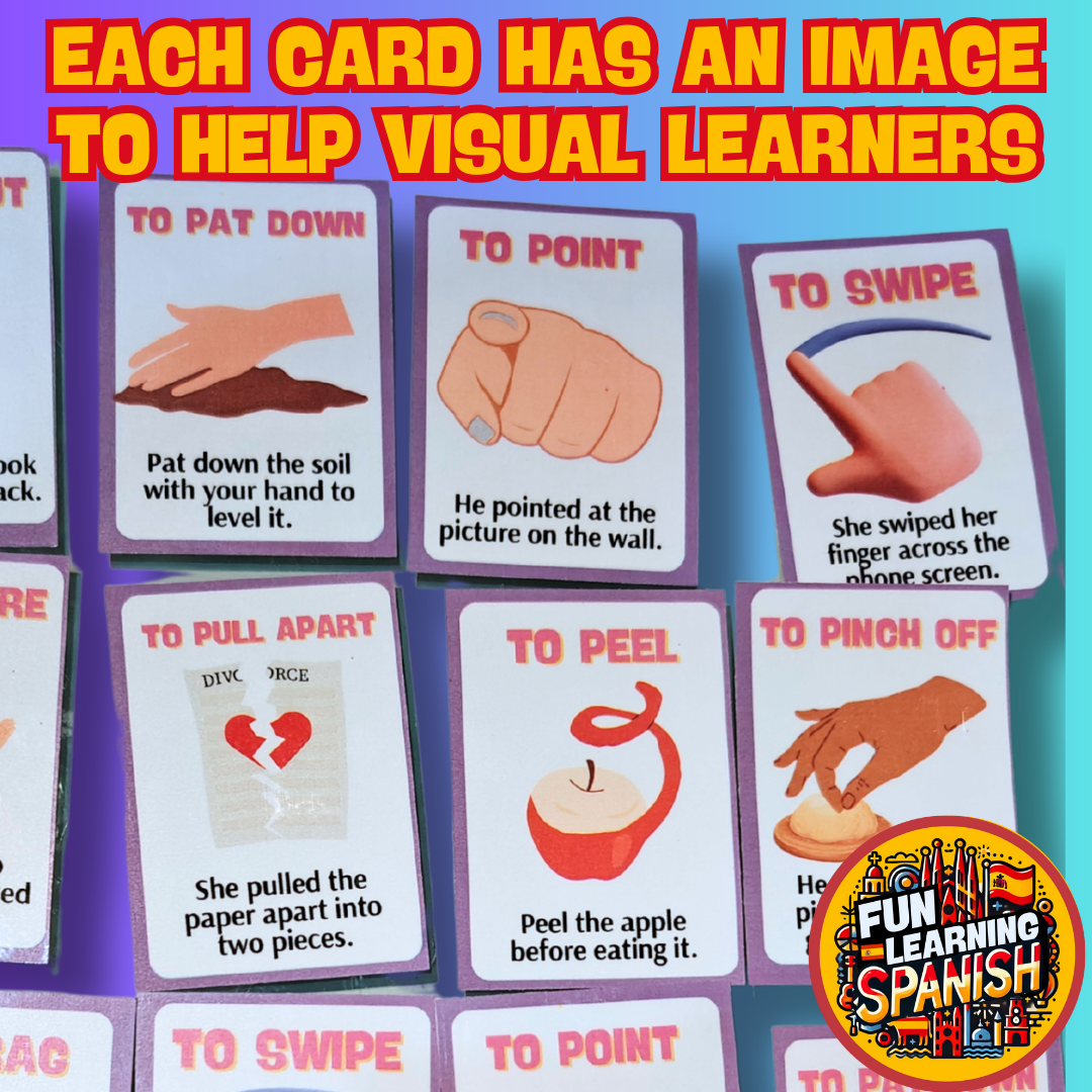 (Digital Download) Essential Hand Action Verbs Flashcards Pack – 64 English & Spanish (Printer Ready or View On Device