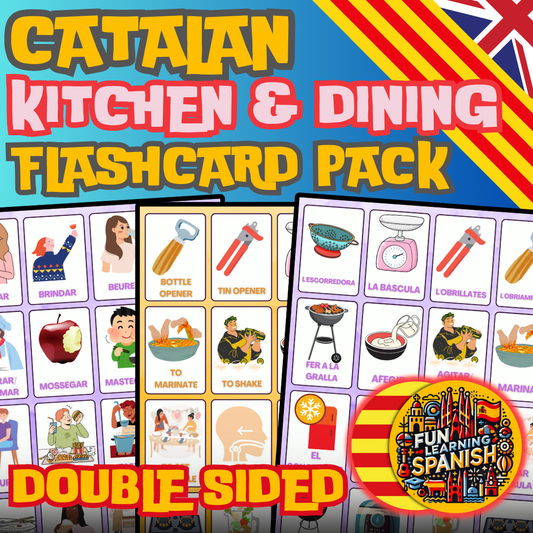 Kitchen & Dining Catalan-English Flashcards Pack - 48 Laminated & Double Sided Vocabulary Bundle