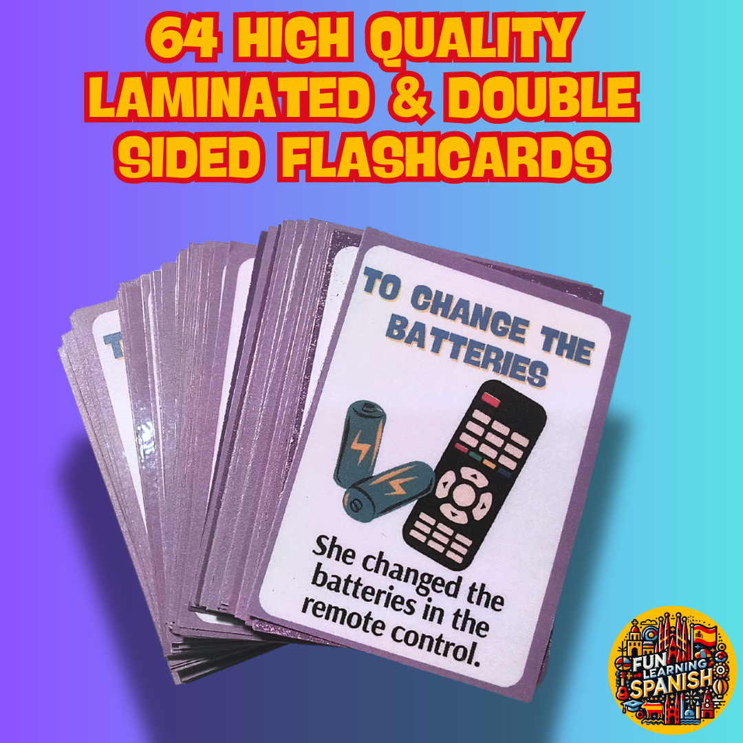 Essential Household Action Spanish Verbs Flashcards – 64 Laminated & Double Sided English & Spanish Revision Cards In The Home