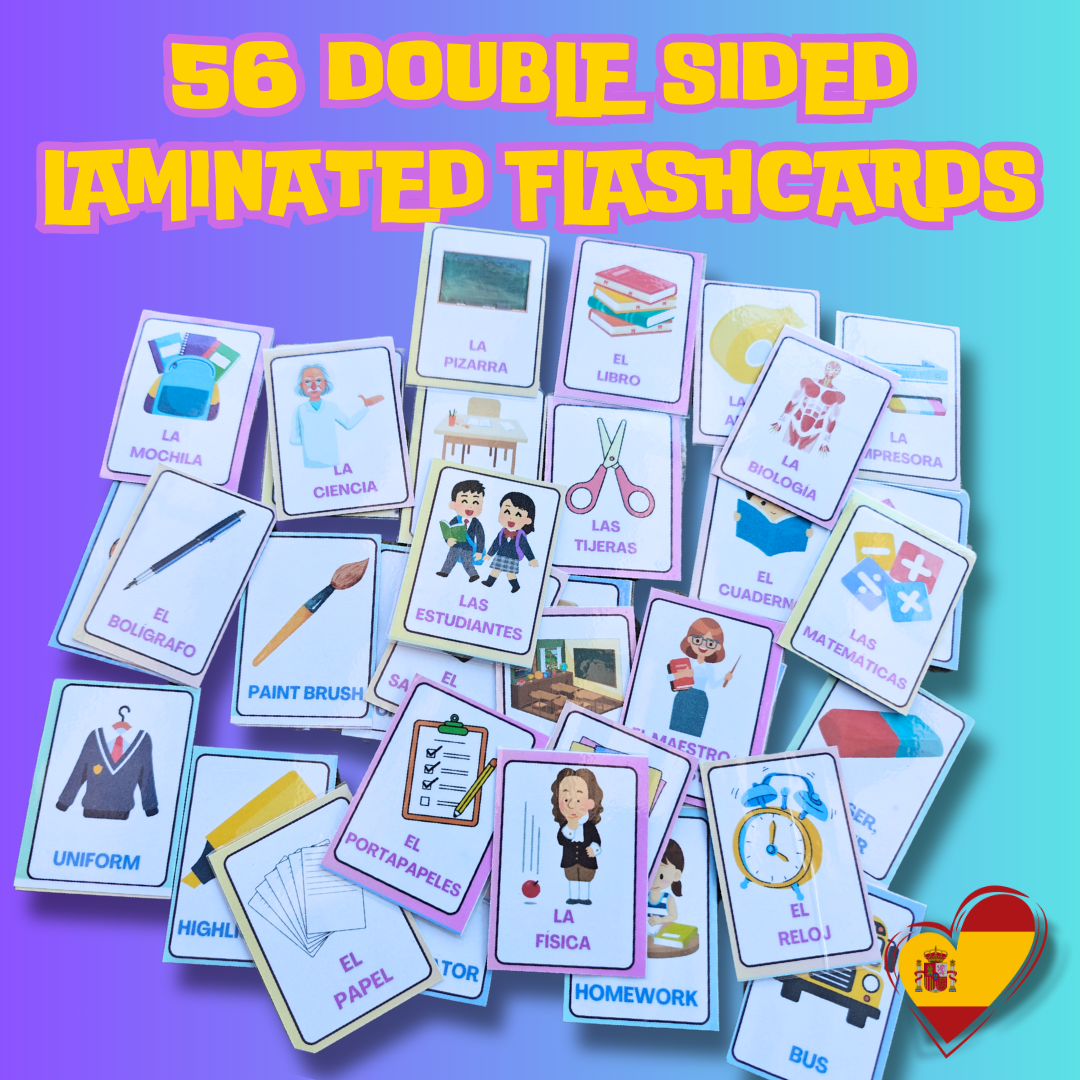 School & Education Spanish Flashcards: 56 Laminated Bilingual English/Spanish Vocabulary Cards for Learning