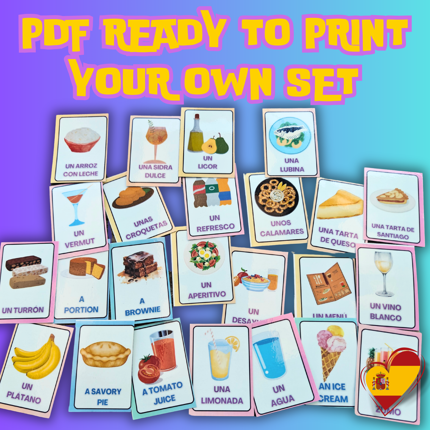 (Digital Download) Food & Drink Spanish Flashcards 80 Pack: Printer Ready Master Culinary Vocabulary Bundle ¡Buen Provecho!