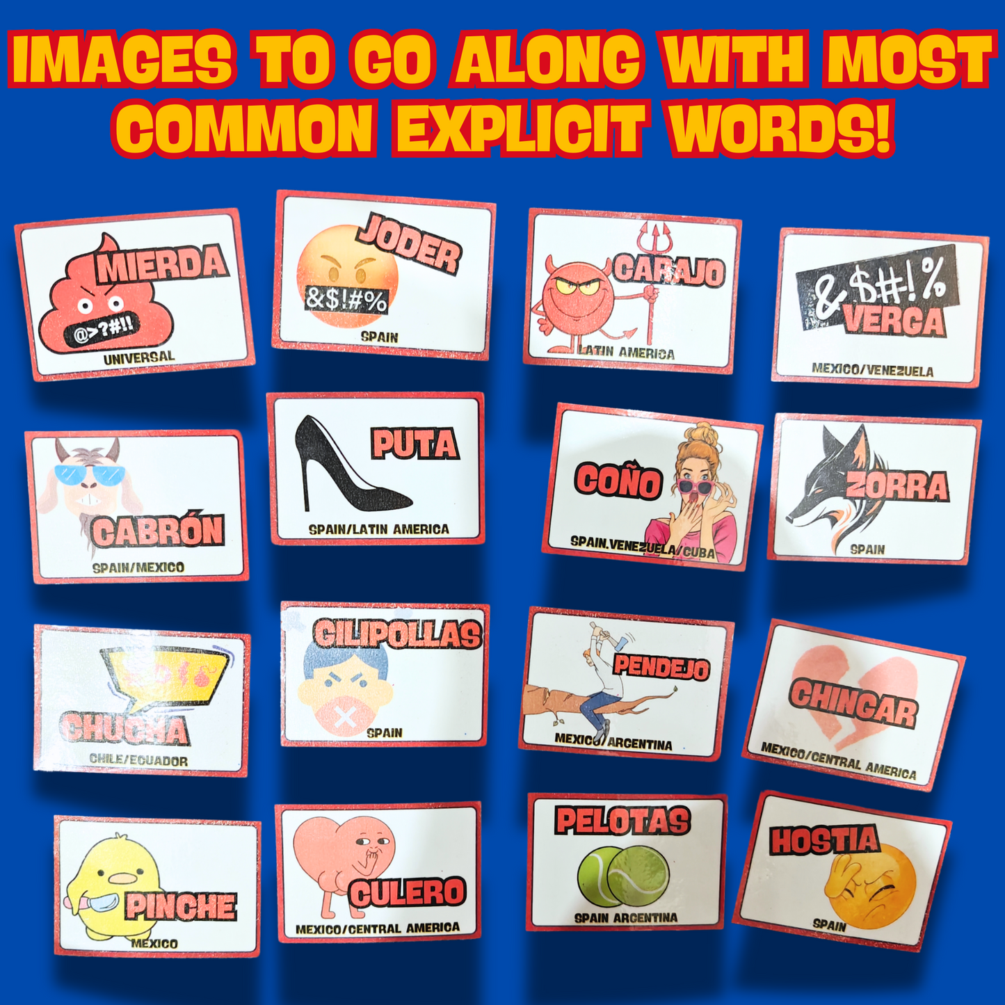 🔥 X-Rated Spanish Flashcards – 48 Double-Sided Explicit Swear / Curse Words & Sentences Cards for Fun, Fluent Learning! 🎉