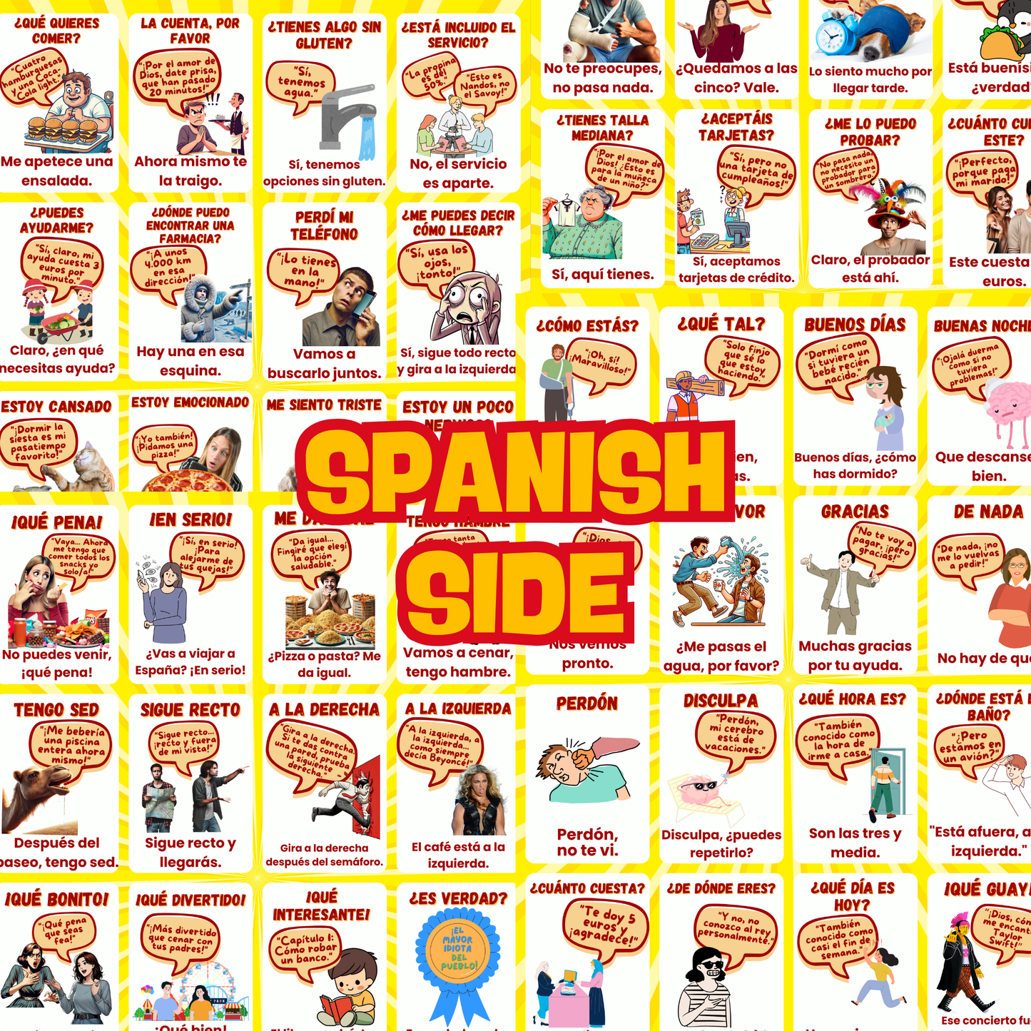 Social Interactions Spanish Laminated Flashcard Pack (64 Cards) Learn conversational Spanish! For Learning + Revision