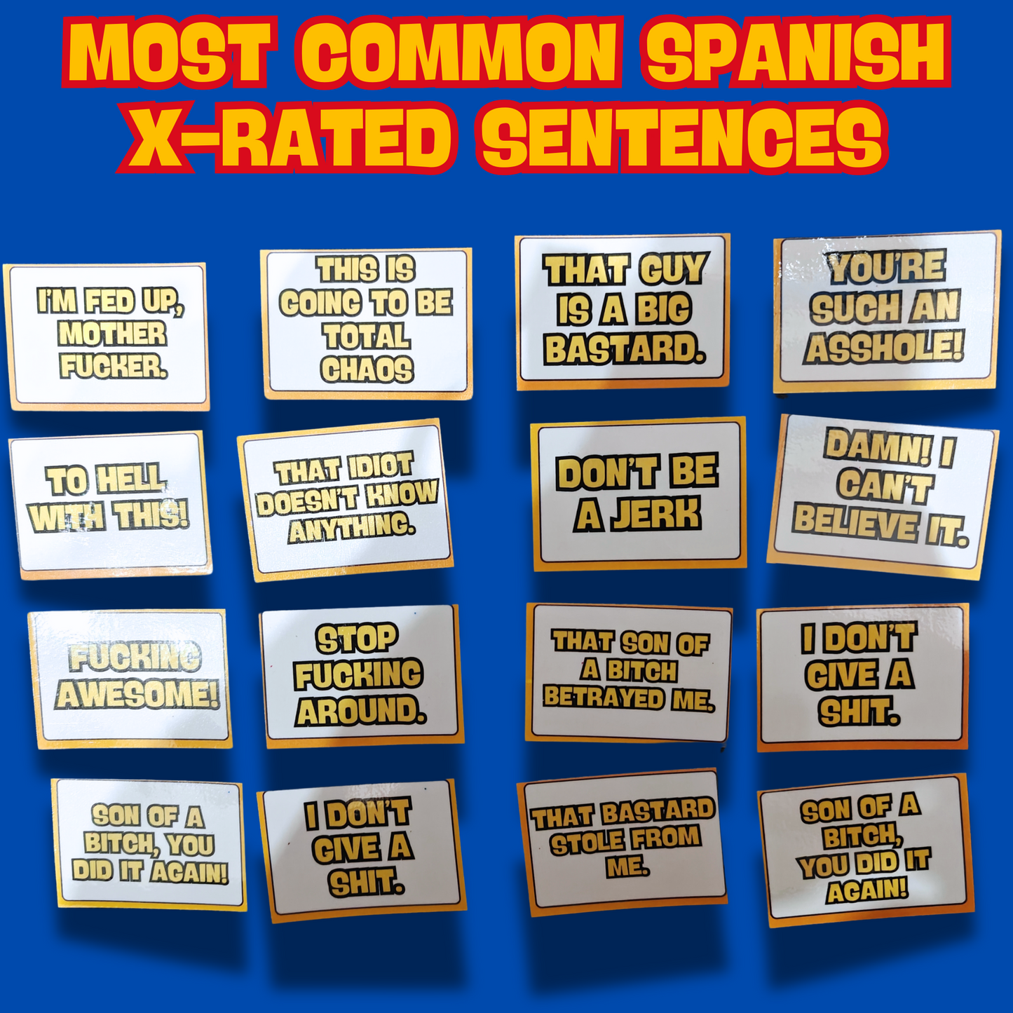 🔥 X-Rated Spanish Flashcards – 48 Double-Sided Explicit Swear / Curse Words & Sentences Cards for Fun, Fluent Learning! 🎉