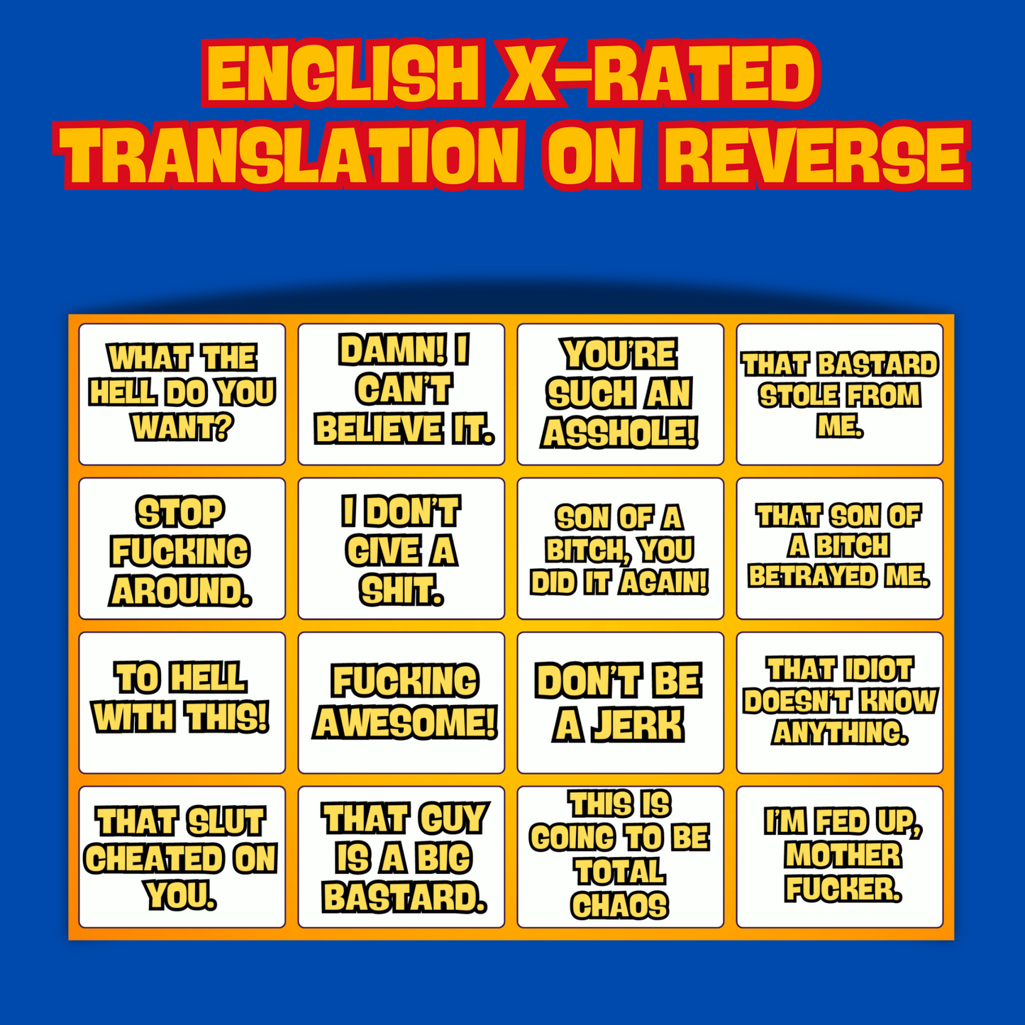 🔥 X-Rated Spanish Flashcards – 48 Double-Sided Explicit Swear / Curse Words & Sentences Cards for Fun, Fluent Learning! 🎉