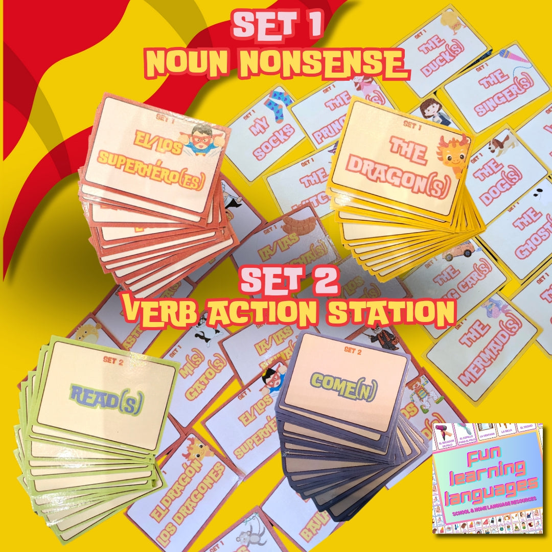 Silly Sentences in Spanish Game: Learn Spanish The Stupid Way, 144 Laminated Flashcards - Millions of Combinations for Fun Language Learning