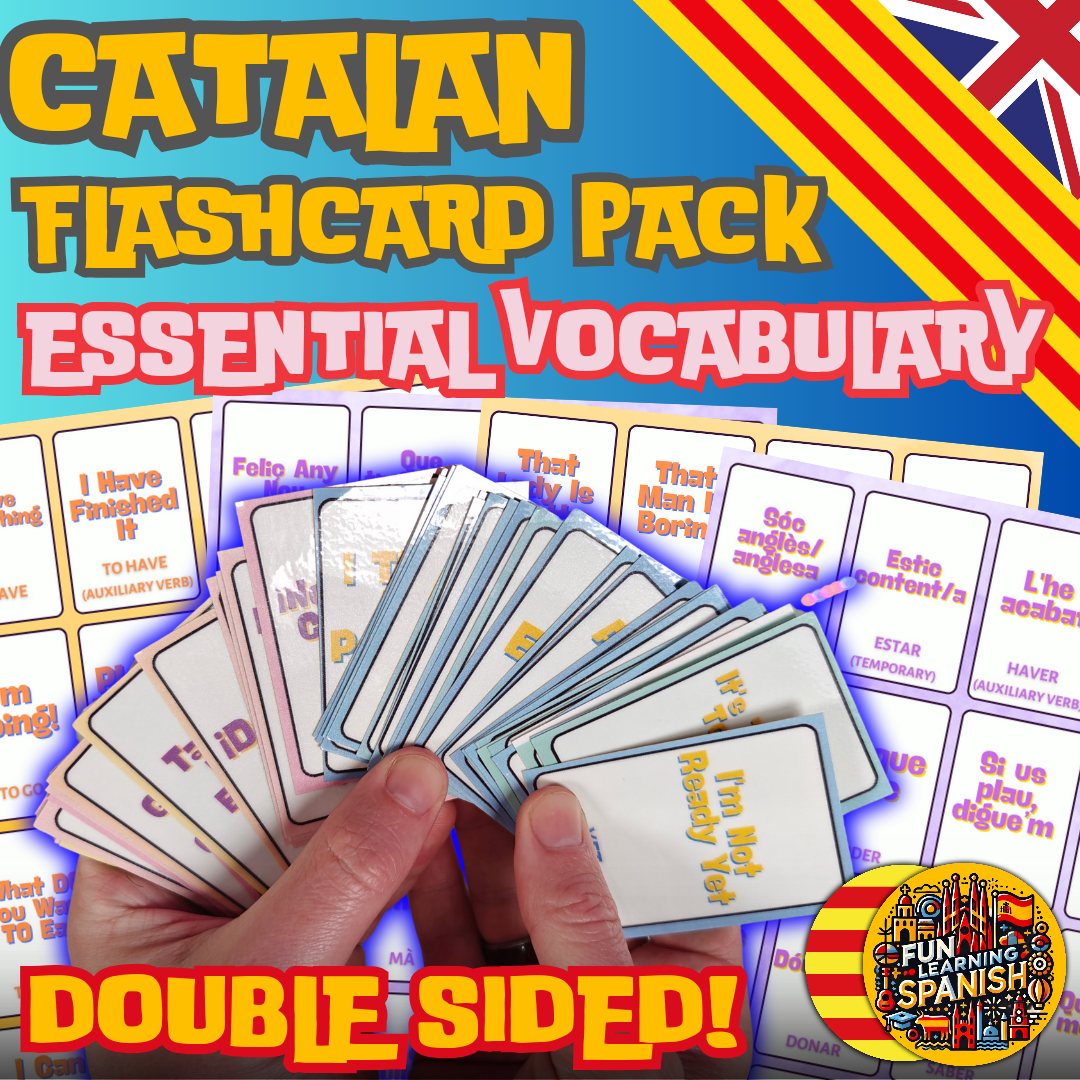 Essential Catalan Flashcards Pack: 64 Most Common Catalan Words Durable, Laminated, Double-Sided Learning Tools