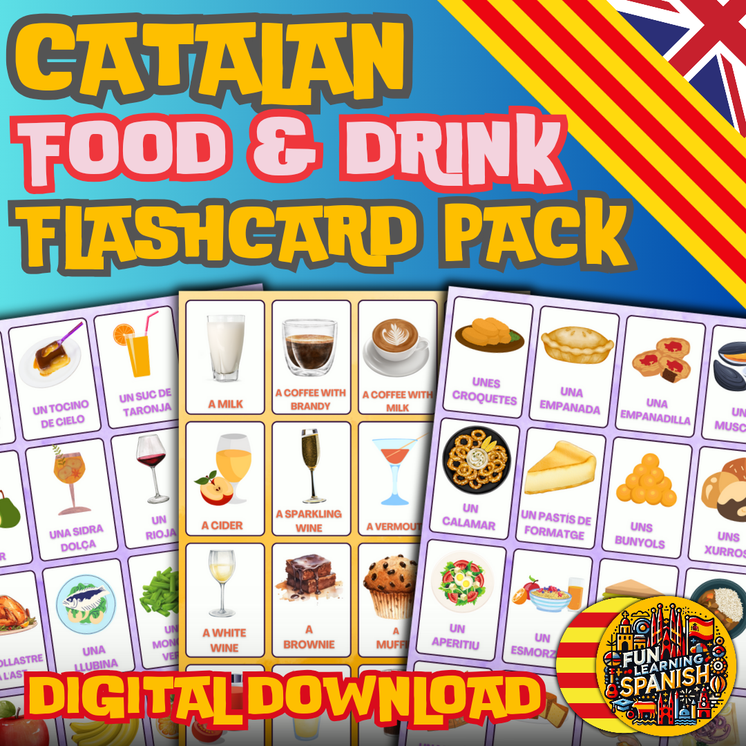 (Digital Download) Food & Drink Catalan Flashcards 80 Pack: Printer Ready Master Culinary Vocabulary Bundle!