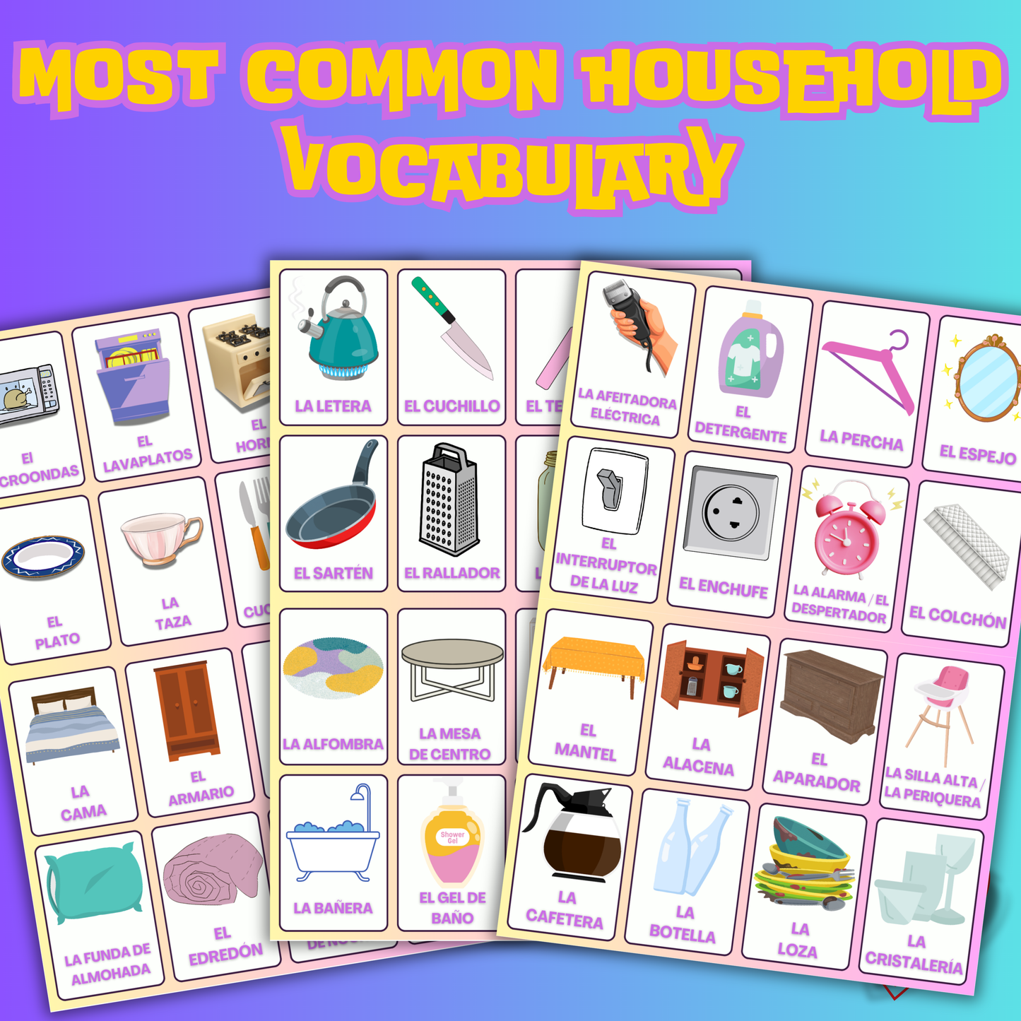 (Digital Download) House & Home Spanish-English Flashcards Pack - 72 Printable & Device Viewable Flashcard Learning Set