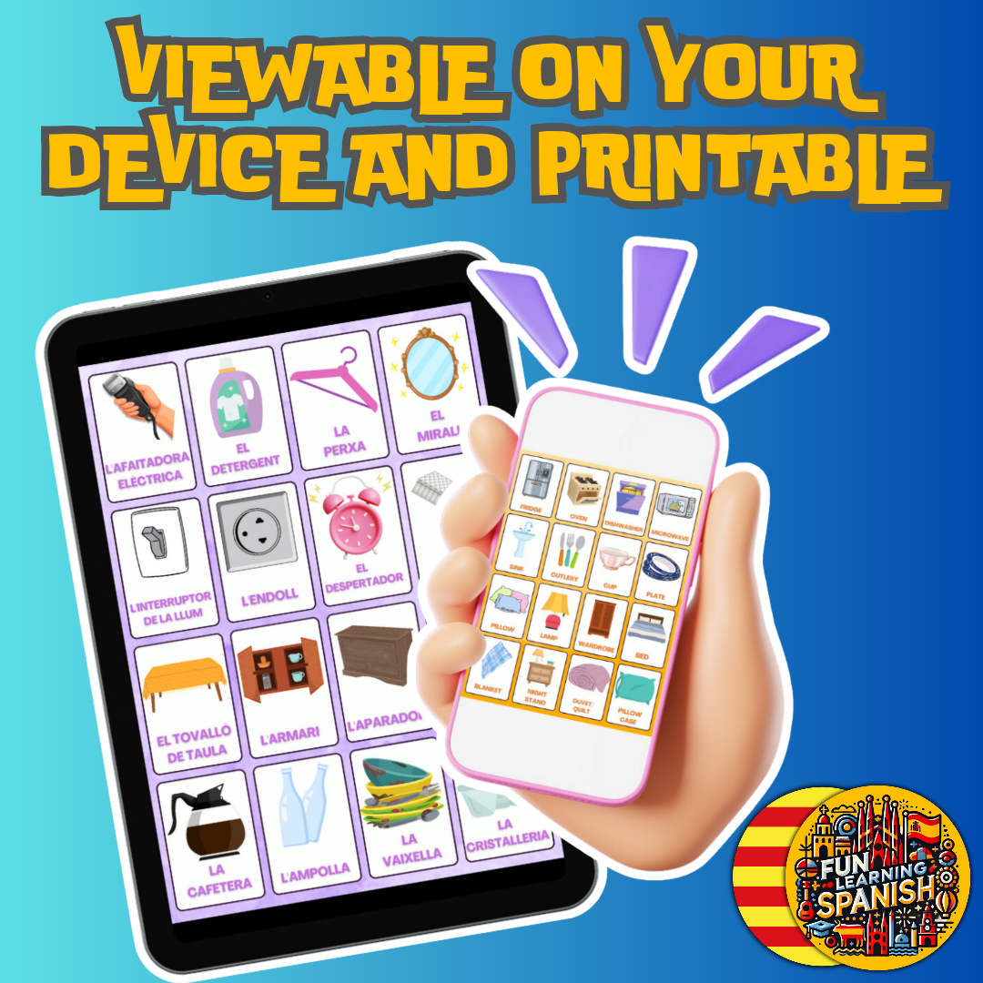 (Digital Download) House & Home Catalan-English Flashcards Pack - 72 Printable & Device Viewable Flashcard Learning Set