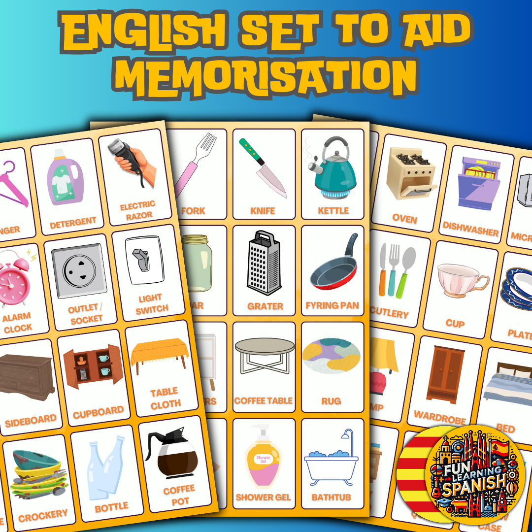 (Digital Download) House & Home Catalan-English Flashcards Pack - 72 Printable & Device Viewable Flashcard Learning Set