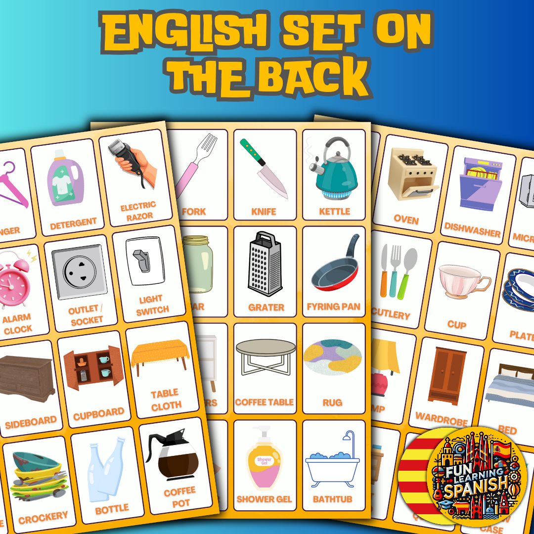 House & Home Catalan-English Flashcards Pack - 72 Laminated & Double sided Flashcard Learning Set