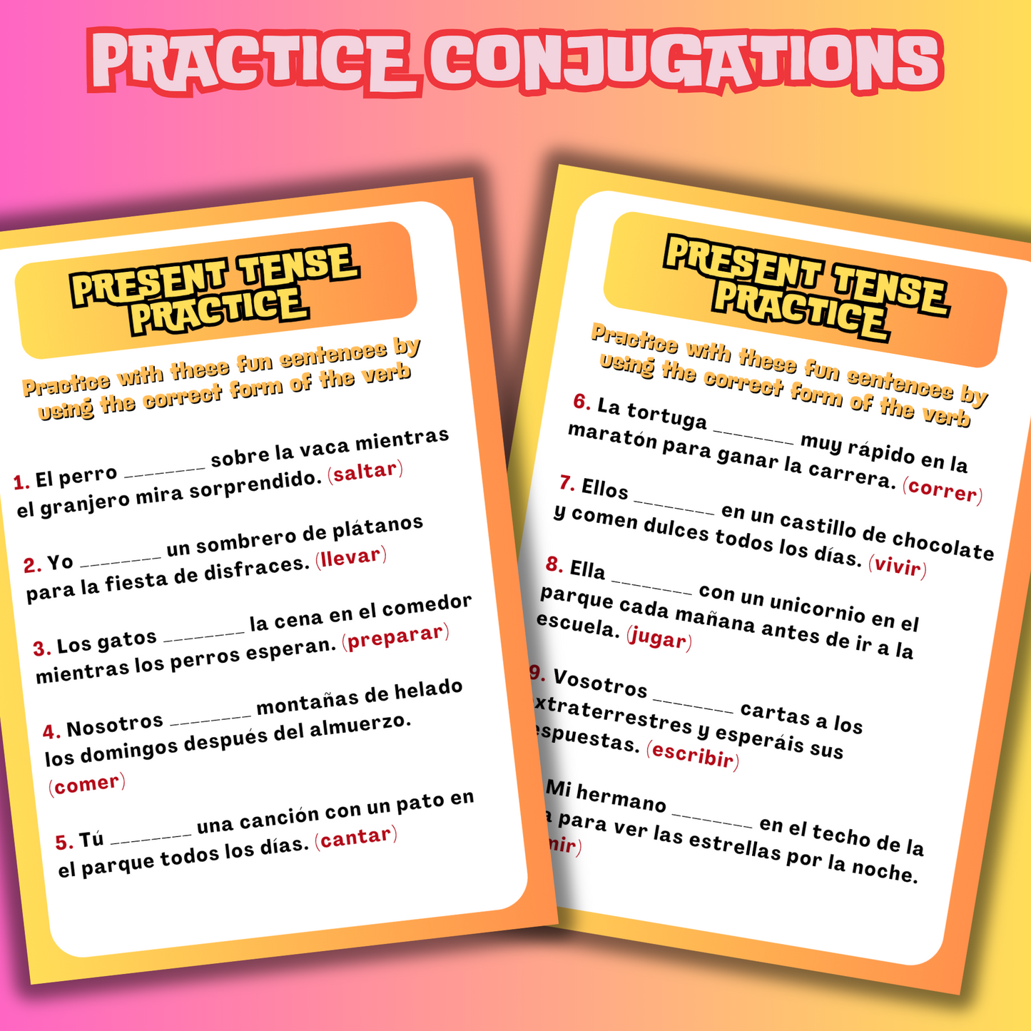 Fun Spanish Present Tense Practice Worksheets - The Fun Free Way to Practice the Present Tense & Conjugations