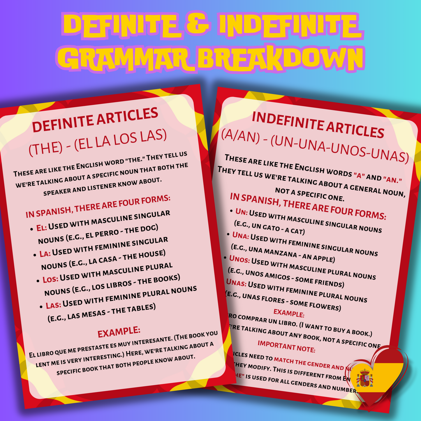 (Digital Download) Spanish Grammar Essentials: Definite & Indefinite Articles, Adjectives, and Adverbs - Free Digital Download
