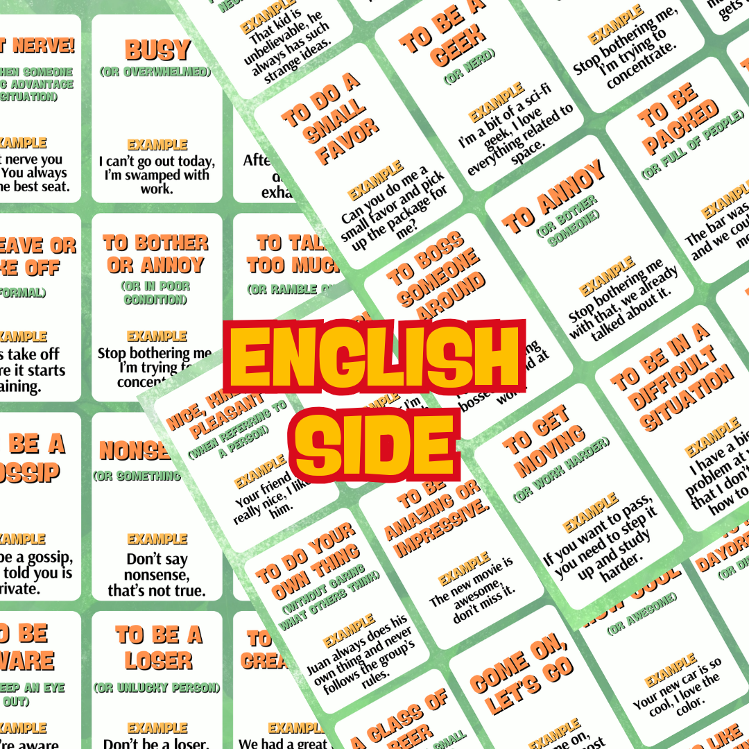 Must Know! Slang & Colloquialisms Flashcards Pack – 48 English & Spanish Laminated & Double Sided Revision Cards