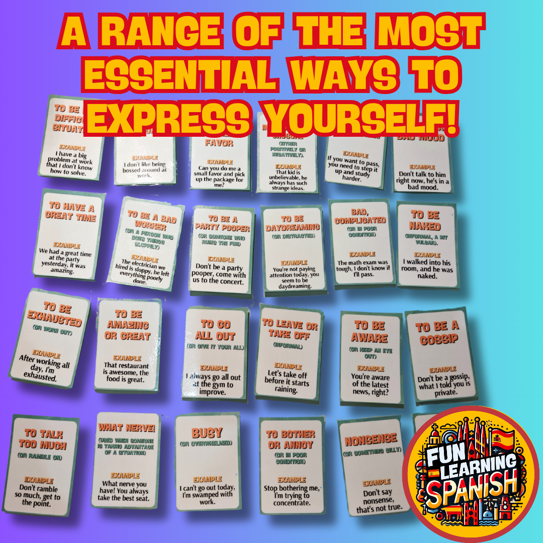 Must Know! Slang & Colloquialisms Flashcards Pack – 48 English & Spanish Laminated & Double Sided Revision Cards