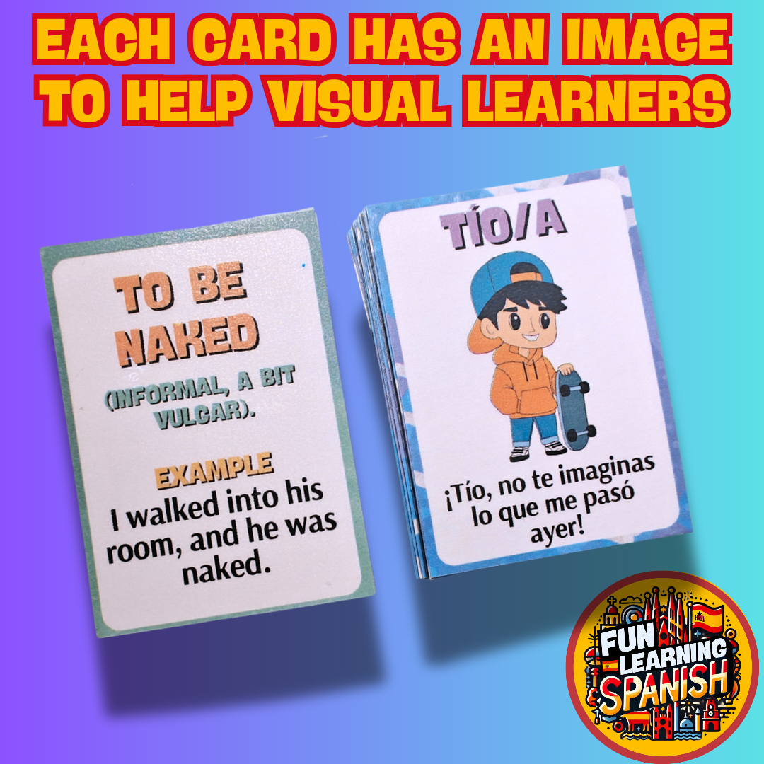 Must Know! Slang & Colloquialisms Flashcards Pack – 48 English & Spanish Laminated & Double Sided Revision Cards