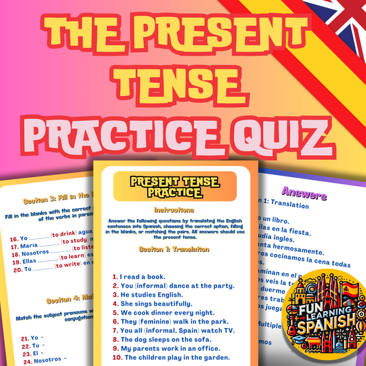 (Digital Download) FREE Present Tense Multi Quiz - Test Yourself & Practice With These Spanish Present Worksheets PDF Download