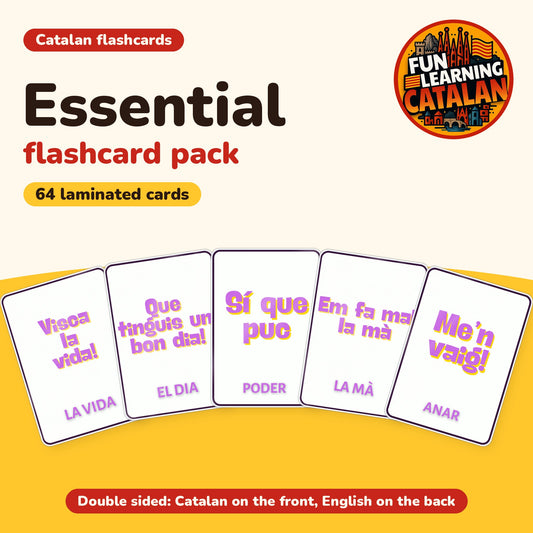 Essential Catalan flashcard pack, 64 laminated double-sided cards, cover