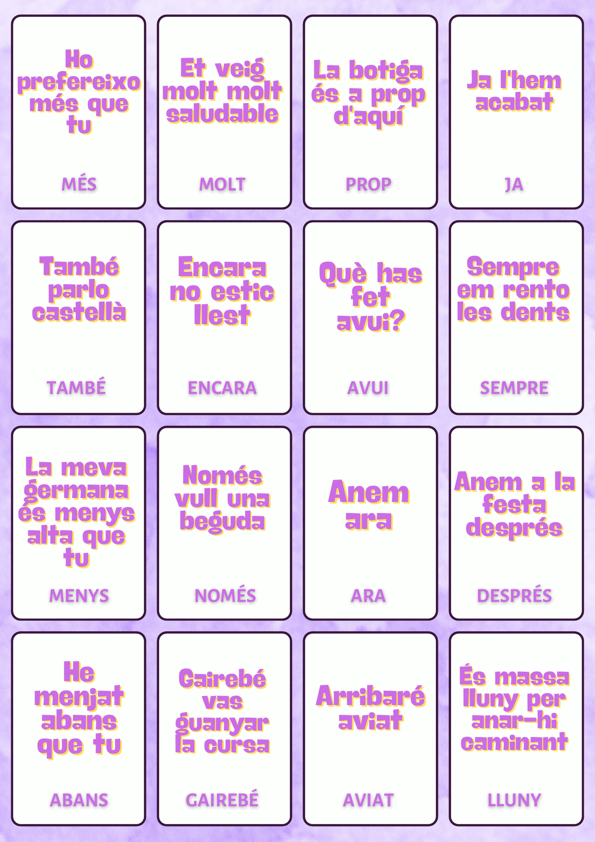 Essential Catalan flashcards, Catalan side card sheet 2