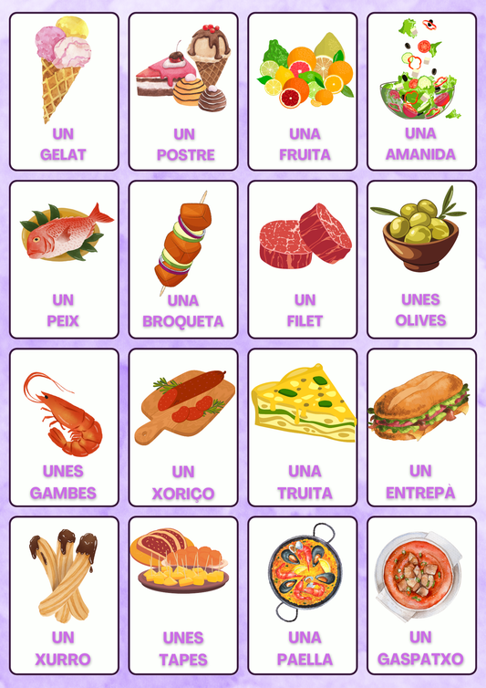 Food & Drink Catalan flashcards, Catalan side card sheet 1