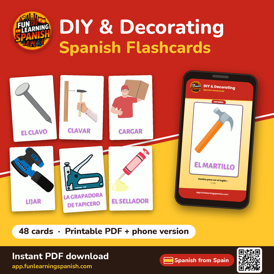 DIY & Decorating Spanish flashcards from Spain – printable PDF and phone version