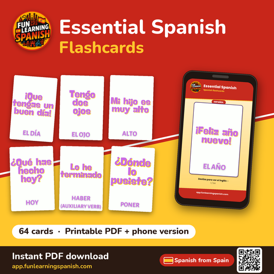Essential Spanish flashcards from Spain – printable PDF and phone version
