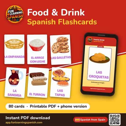 Food & Drink Spanish flashcards from Spain – printable PDF and phone version
