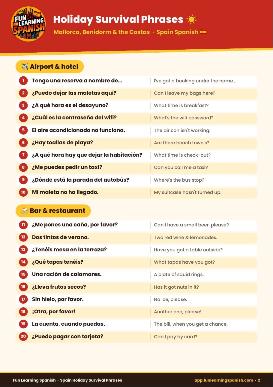 Spain Holiday Survival Phrases: free Spanish PDF download – what's inside