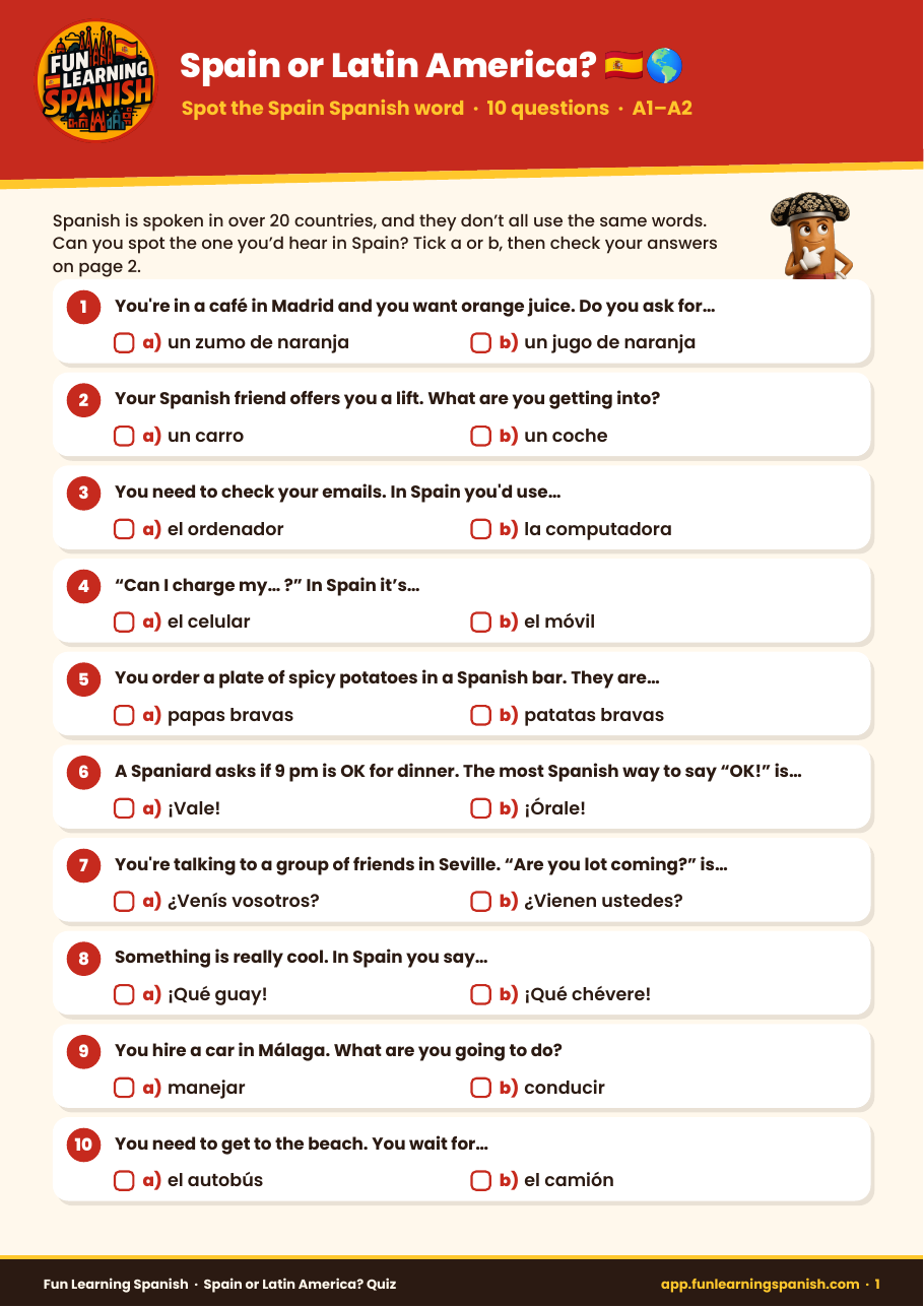Spain or Latin America? Quiz: free Spanish PDF download – what's inside