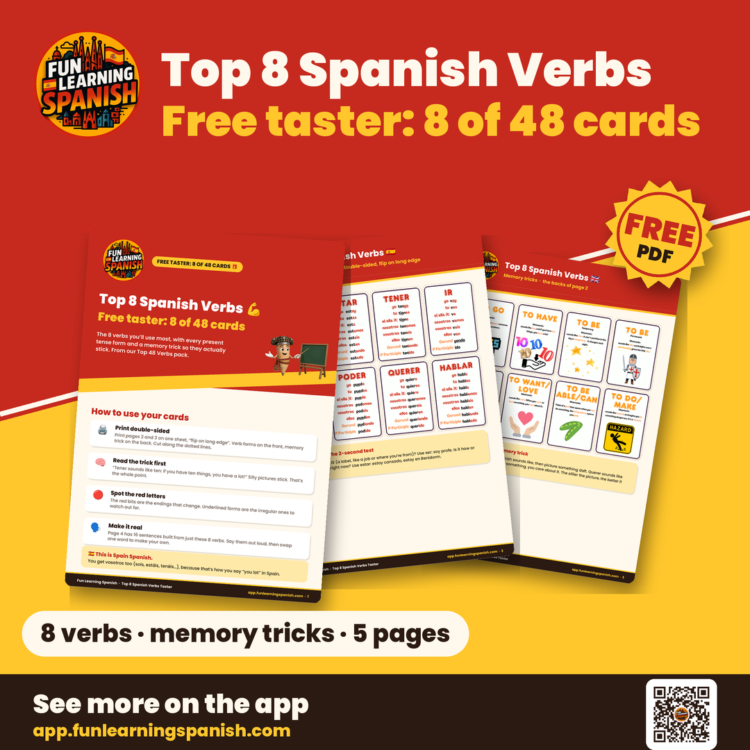 Top 8 Spanish Verbs Taster: free Spanish PDF download – cover