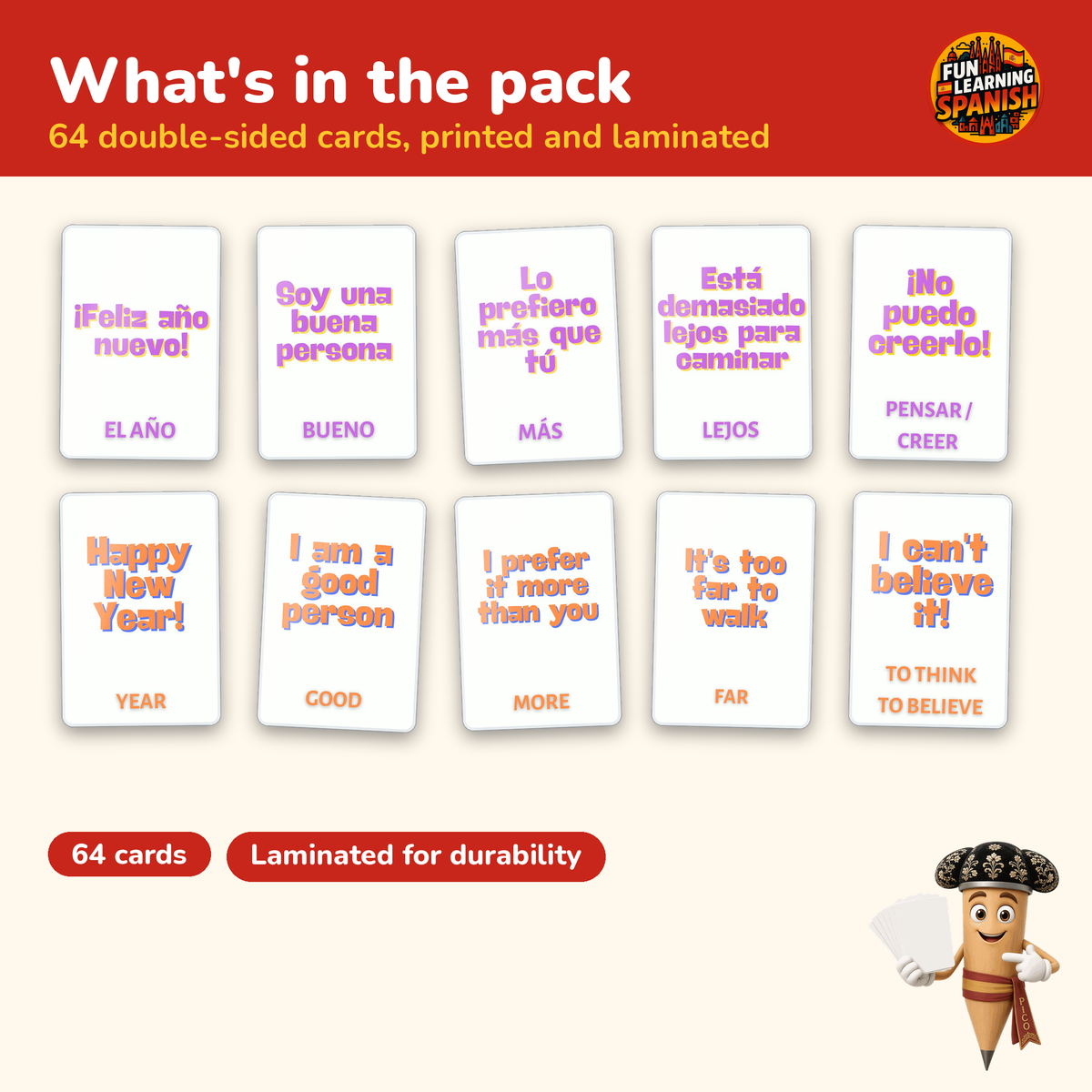 Essential Spanish: laminated Spanish flashcards – what's inside