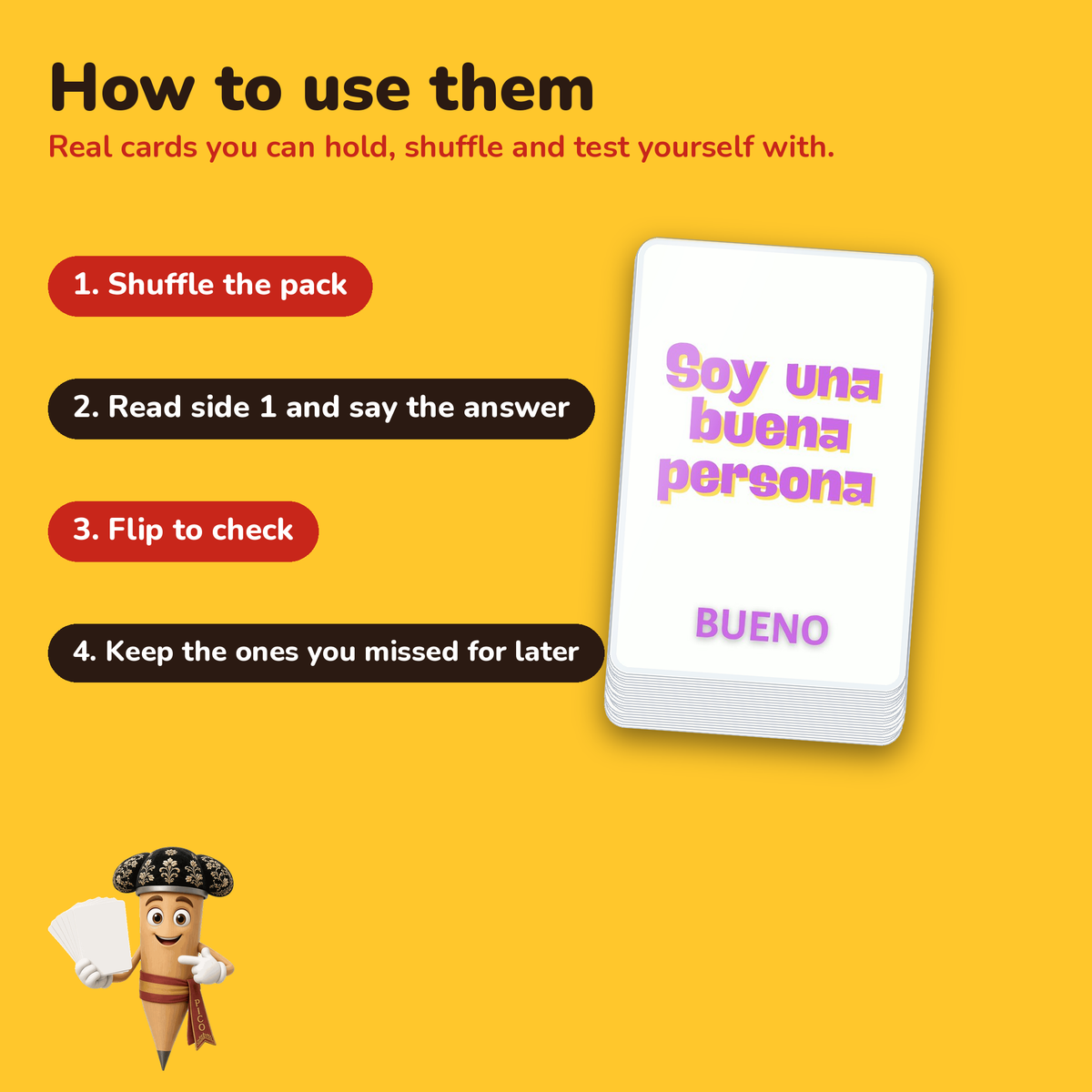 Essential Spanish: laminated Spanish flashcards – how to use the cards